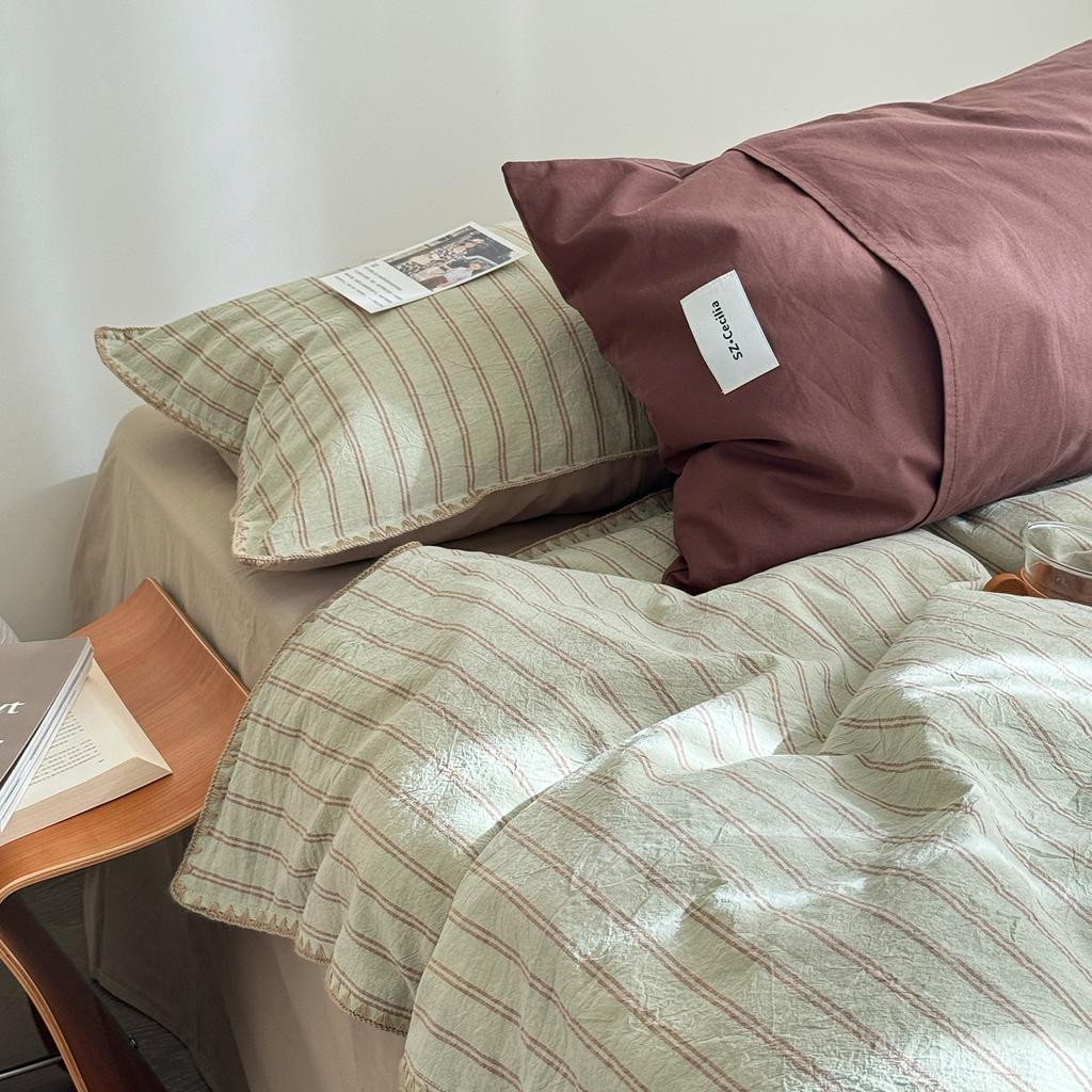 Class A Cotton Washed Cotton 100 Pure Cotton Quilt Cover Bed Sheet Human Shell Edge Striped Dormitory Bedding 3