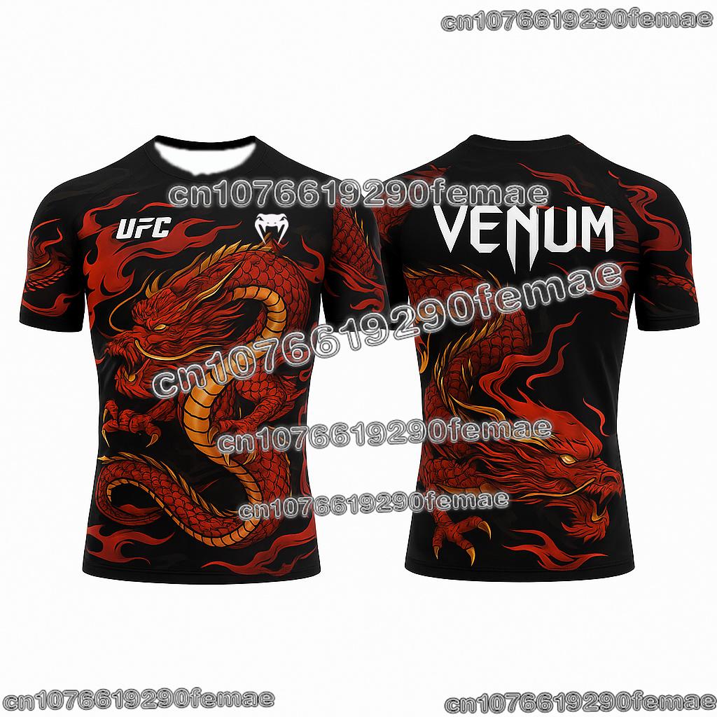 T-shirt Sportiva da Uomo UFC Leggera Traspirante Asciugatura Rapida Collo Tondo Manica Corta Top per Allenamento in Palestra Fitness Confortevole MMA Boxe Te