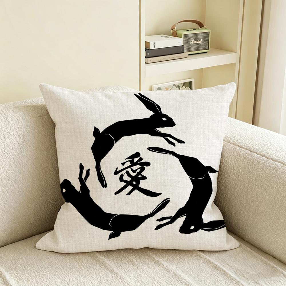 N-Negative Space Rabbit Cushion Cover Natural Linen Pillowcase Set, All-In-One Decor For Sofa, Bedroom & Chair