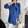Women's French White Cotton Linen Long-Sleeve Shirt - Summer Loose Fit, Old Money Style.
