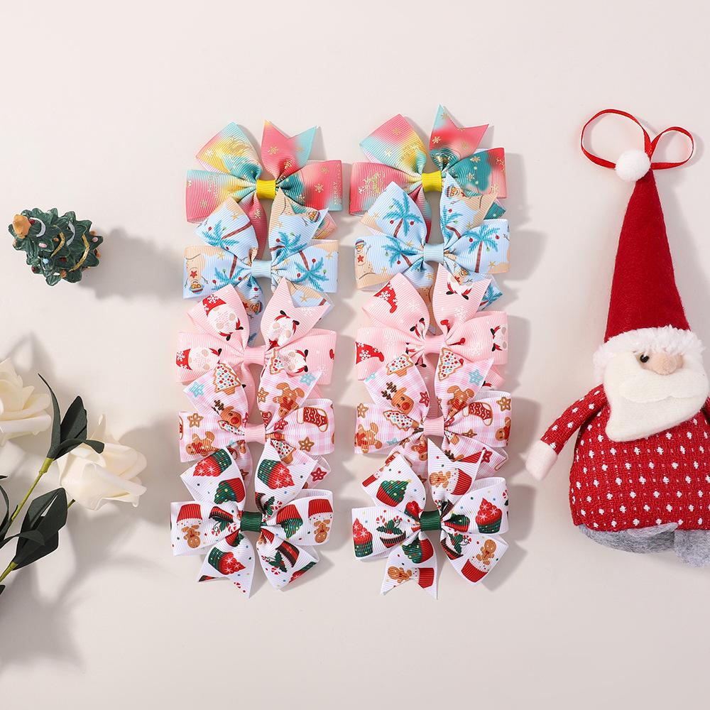 Christmas Snowflake Elk Red And Green Children'S Hair Accessories Set Holiday Headgear Vintage Dovetail Hairpin 4790
