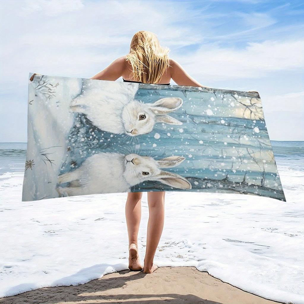 Asciugamano Grande con Design di Conigli Invernali, Asciugamano da Spiaggia, Asciugamano Sportivo, Super Assorbente, Asciugatura Rapida, Asciugamano Sportivo, Asciugamano da Bagno, alla Moda, da Spiaggia