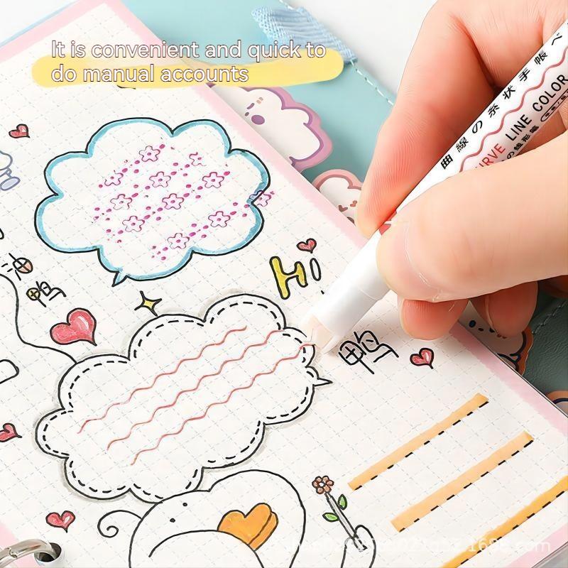 6Pcs Flower Line Shaped Highlighter Pens, Roller Tip, Curve Liner Marker, Writing, Journaling, Drawing Stationery, Kawaii