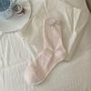 Female Spring and Summer Thin Pure Color Dark Grain Love Bow Ballet Wind Cylinder Stack Socks