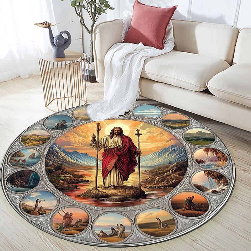 Virgin Mary & Jesus pattern round rug,Carpet Rug for Living Room Bedroom Playroom ,Non-slip Floor Mat,Holiday Gifts and Birthday Gifts.