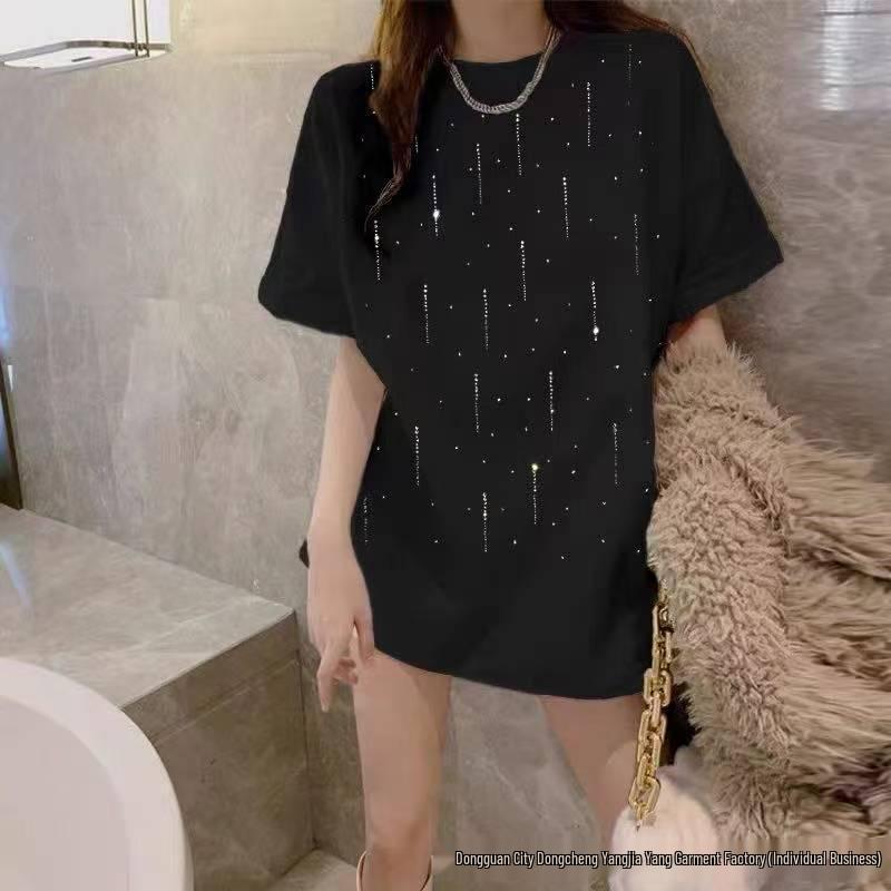 100% Cotton Short Sleeve T-shirt, Summer 2026, Korean Style, Chic Hot Drill Design, Popular Women's Fashion Top