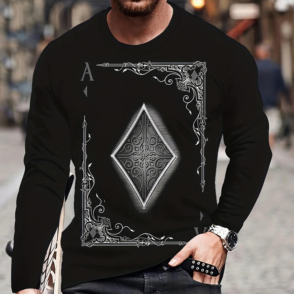 Summer Men's T-Shirt Big Size Loose Retro Short Sleeve Fashion American Poker Letter Print O Neck Long Sleeve Autumn Shirt