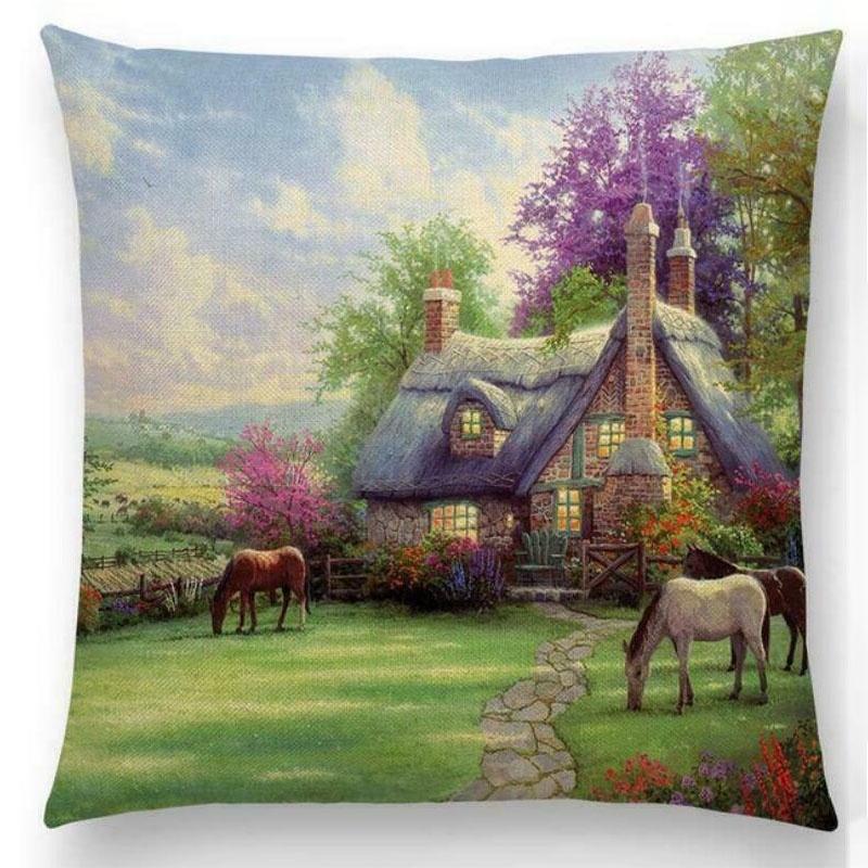 Beautiful Country Painting Throw Pillow Case For Sofa And Home Decoration