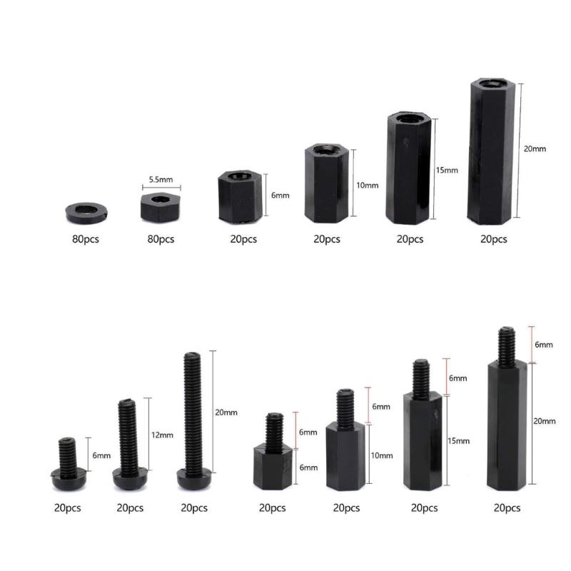 380Pcs Nylon Standoff Set with Spacers, Screws, and Nut 3mm Nylon Hexagonal Washer Nut with Storage Box Enduring