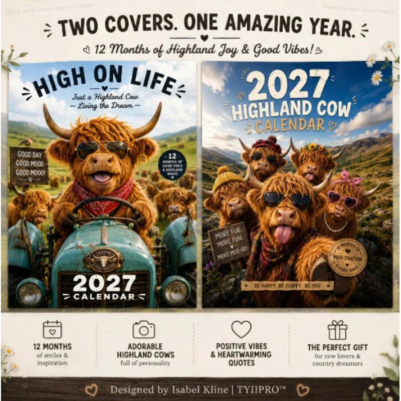 2027 Funny Highland Cow Wall Calendar Cute Animal Monthly Planner Home Office Decor
