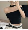 Pure desire one-word shoulder neck T-shirt women's summer new design sense slim and thin short off-shoulder short-sleeved top