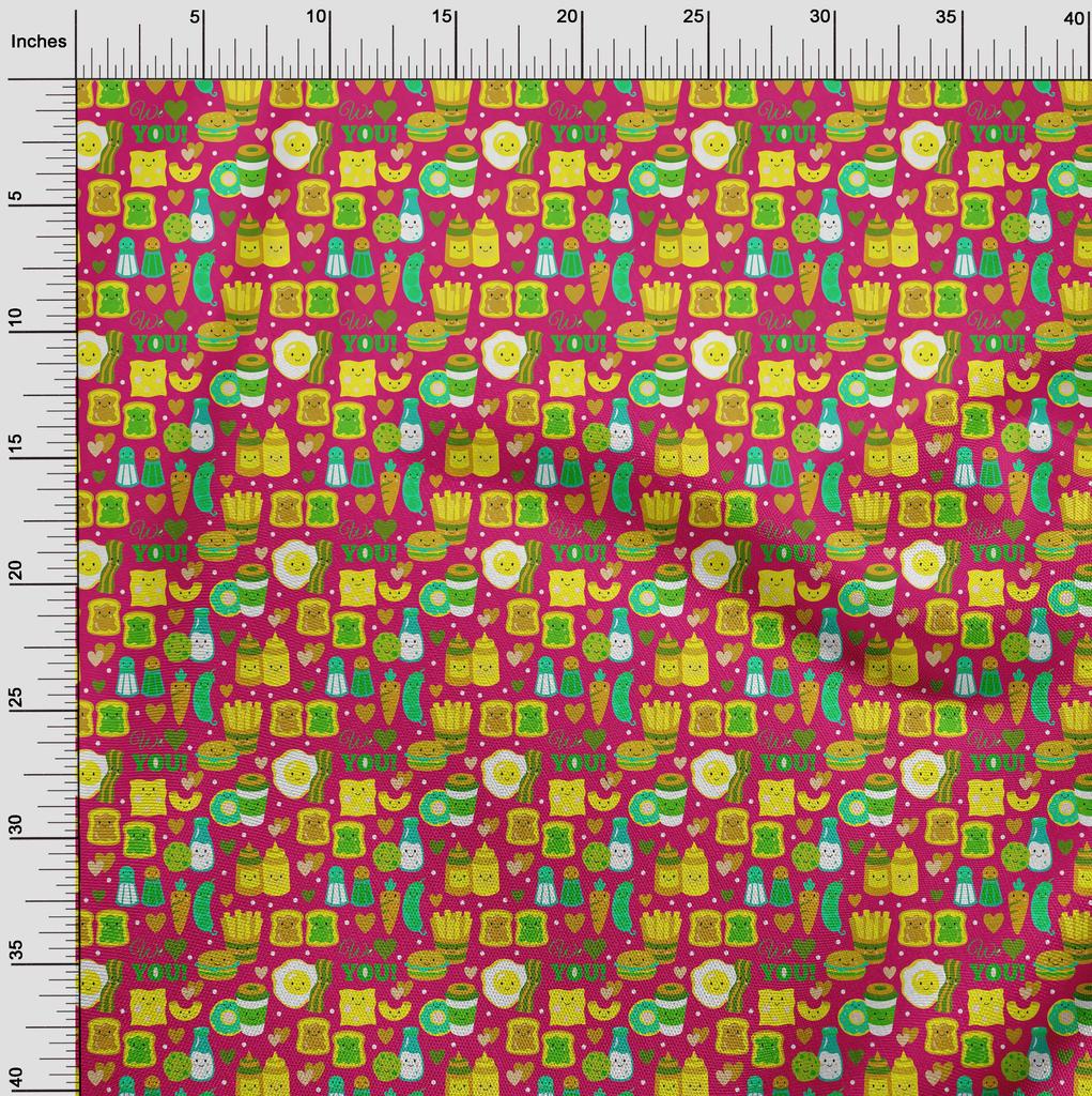 oneOone Cotton Flex Fuschia Pink Fabric Breakfast Sewing Craft Projects Fabric Prints By Yard 40 Inch