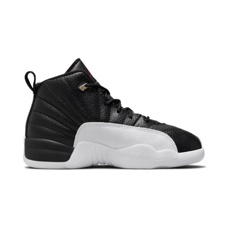 Jordan Air Jordan 12 Retro Playoffs Silver Tone Buckle, Playoff High Top Children's Basketball Shoes Black White 151186-006