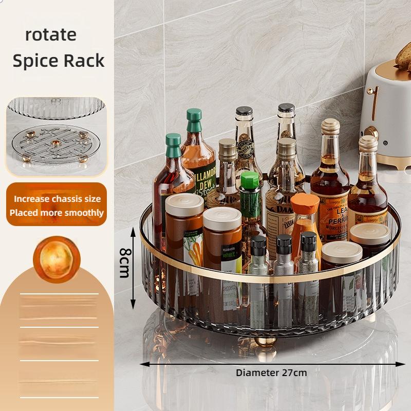 360 Rotating Storage Rack Kitchen Storage Spice Rack Non-Slip Cabinet Kitchen Bathroom Organizer Tray Plate Cosmetic Organizer