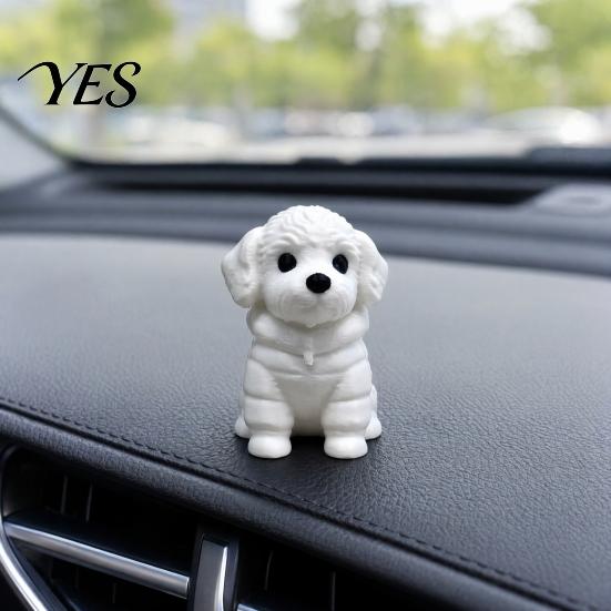 Small Dog Figurine 3D Printed Sitting Figurine, Mini White Statue for Desk Retro Ornament Decor, Modern Animal Shape Home Office Bookshelf Minimalist