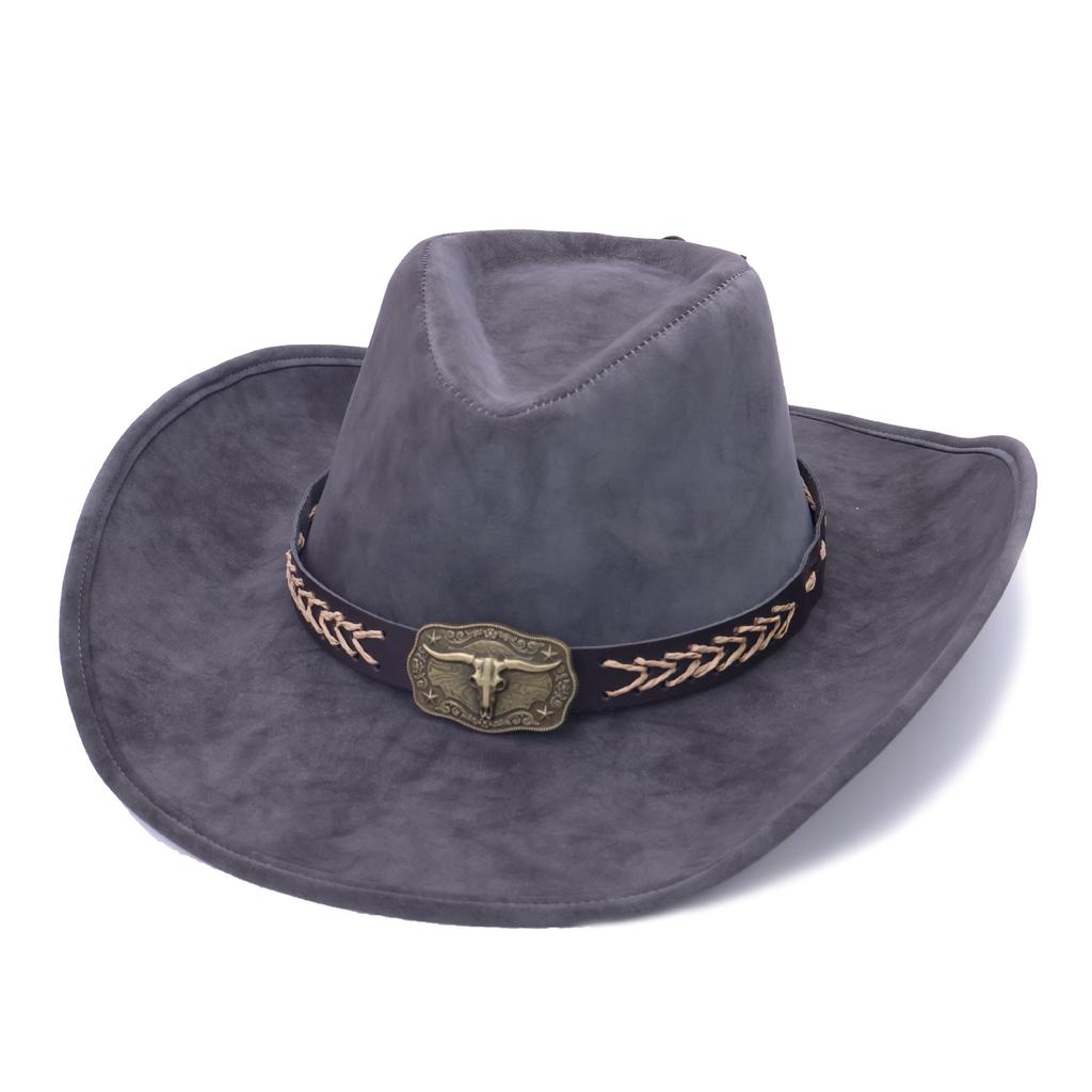 Minority Style Western Cowboy Hat Men's and Women's Roll Top Hat Retro Cow Head Leather Jazz Hat