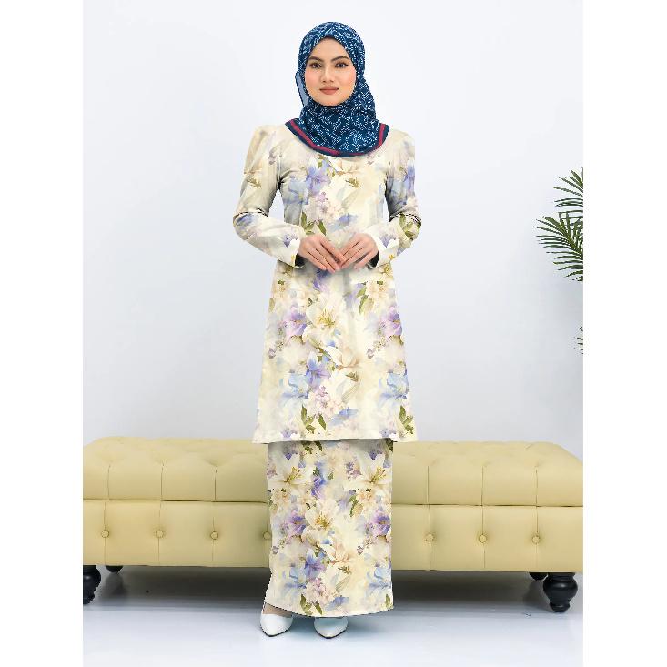 Summer New Irregular Graphic Gradient Print Fashion Long Gradient Modern Kulang Pahang Ladies Casual Muslim Suit Comfortable Ladies Two Piece Suit