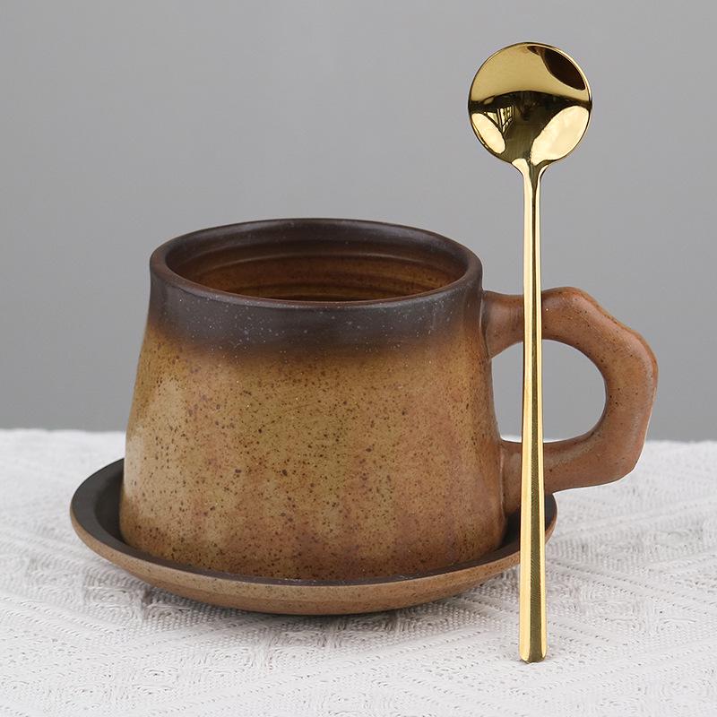 Retro Ceramic Cup and Saucer Set - Niche Design Creative Coffee Mug
