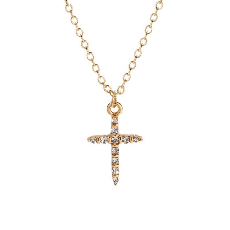 Gold cross necklace, personalized high-end jewelry, wind-set diamond alloy pendant for women