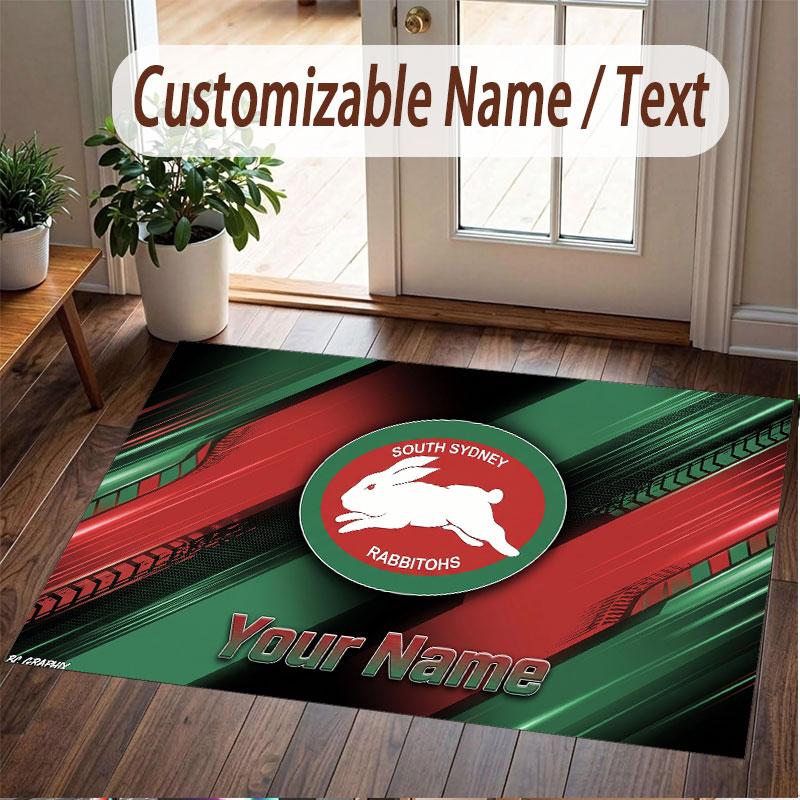 Custom Rug South Sydney Rabbitohs Pattern Print Name Text Soft Non‑Slip Floor Carpet for Home Indoor Decoration