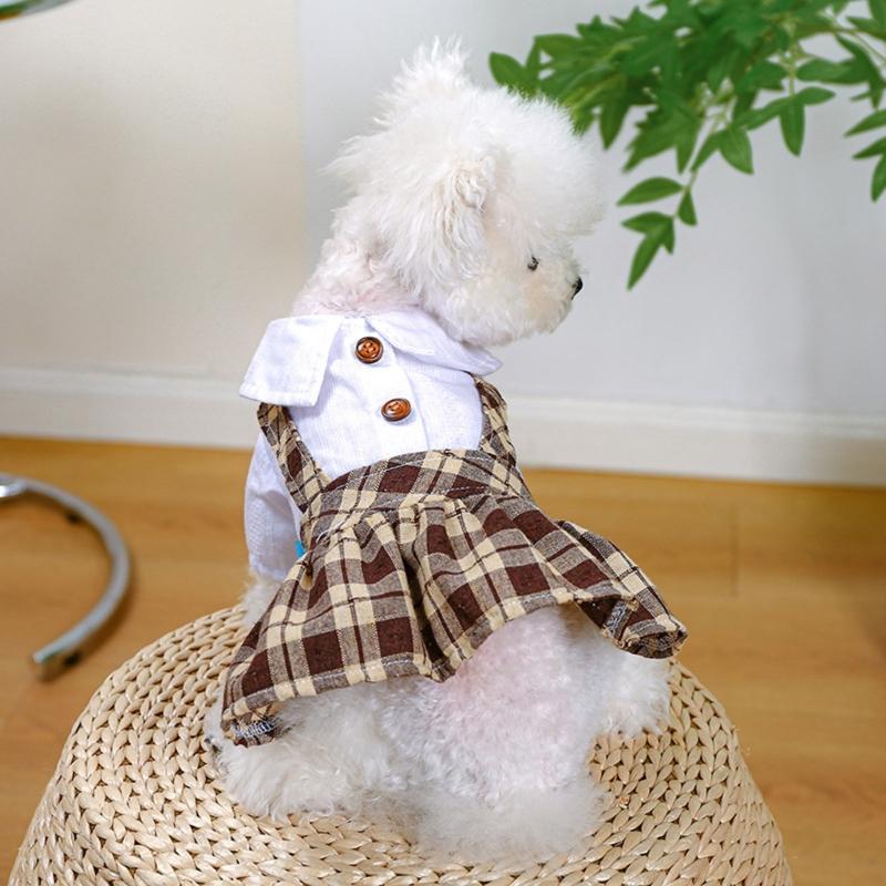 Pet Dog Shirtdress Tartan Dresses for Cat Elegant Dogs Dresses Puppy Clothes Cats Costume Four Season Party Clothing