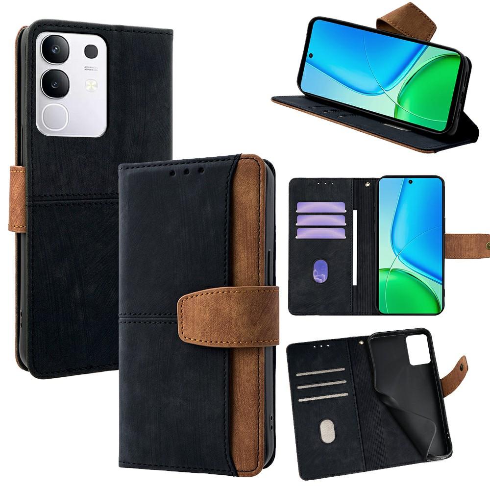 For vivo Y29 4G Case RFID Blocking Color Splicing PU Leather Wallet Phone Cover