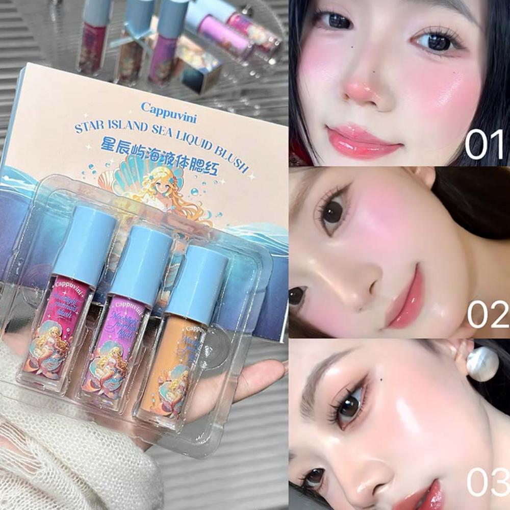 3PCS Cappuvini Vitality Liquid Blush Set Box Moisturizing Water Light Liquid Expansion Color Makeup Rouge