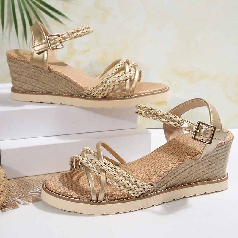 Fashion Women's Braided Corss Strap Wedge Sandals Summer Fashion Gold Platform Sandals Woman Lightweigh Non Slip Beach Sandalias Mujer