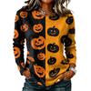 Women's Long Sleeve Top with Round Neck and Halloween Print for Casual Wear and Party