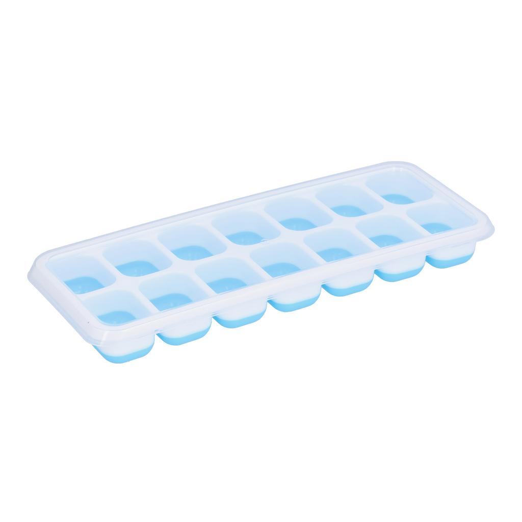 Ice Cube Tray Food Grade Plastic Silicone Ice Mold with Removable Lid for CocktailBlue