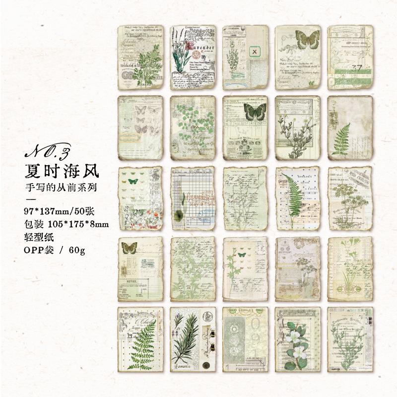 1book/50pcs Non-Adhesive Decorative Paper with Vintage Textures, DIY Handmade Album Scrapbooking Decorative Paper Supplies