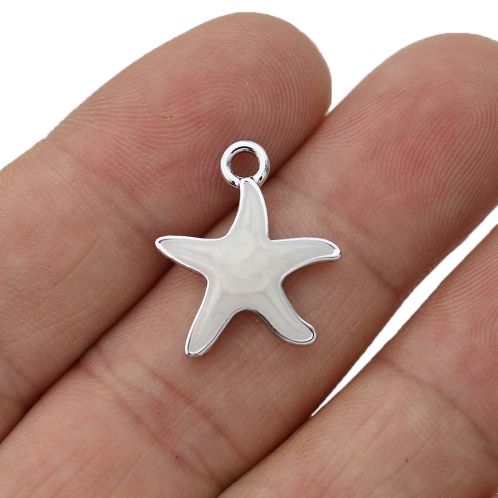 10Pcs Silver Plated Enamel Starfish Charms Pendant For Jewelry Making Earrings Bracelet Necklace Accessories Diy Craft 20X18Mm