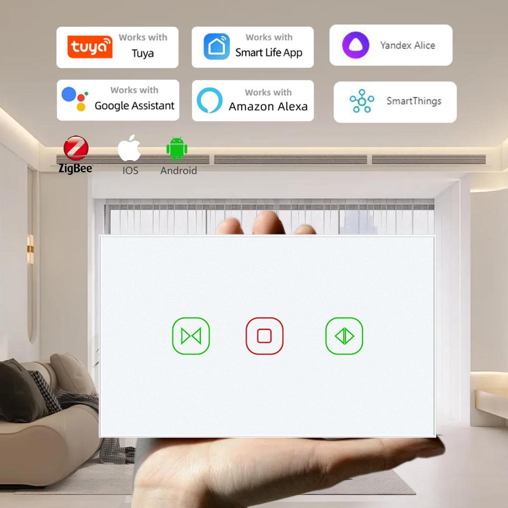 Zigbee Smart Touch Curtain Switch with Alexa Voice Control and Tuya Integration