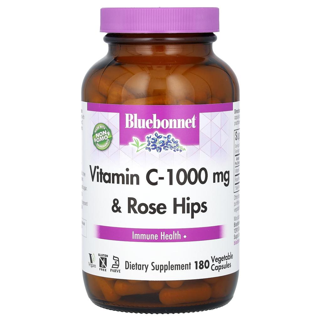 Bluebonnet Nutrition Vitamin C-1,000mg & Rosehip, 180 Veggie Capsules