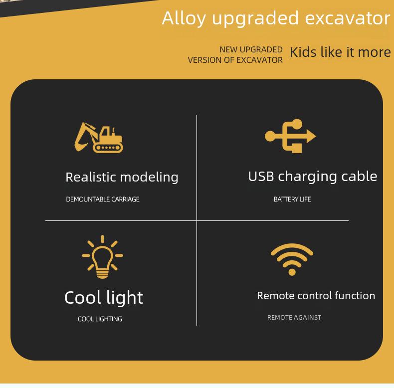 Jucărie pentru copii, din aliaj, cu telecomandă, excavator - Model electric de simulare