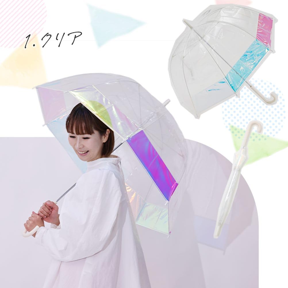 Ogawa Aurora Long Deep Birdcage Manual Safety 8 54683 Umbrella, 60cm, Vinyl, Tension, LINEDROPS, Clear, Cut-Apart, Design, Opening, Cover, Ribs,