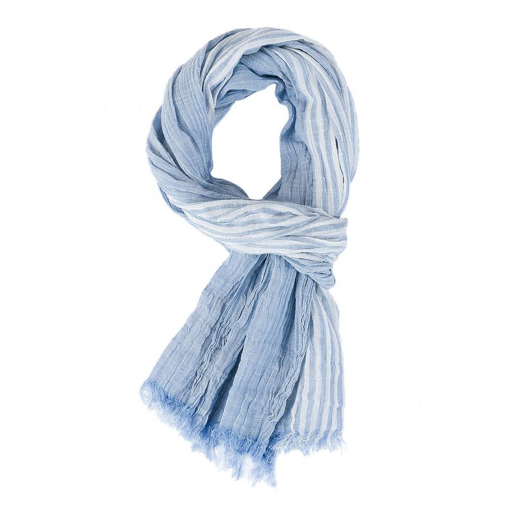 Spring and Summer Thin Stripe Scarf Soft Contrast Color Weaving Wrinkled Vintage Shawls Scarf for Men