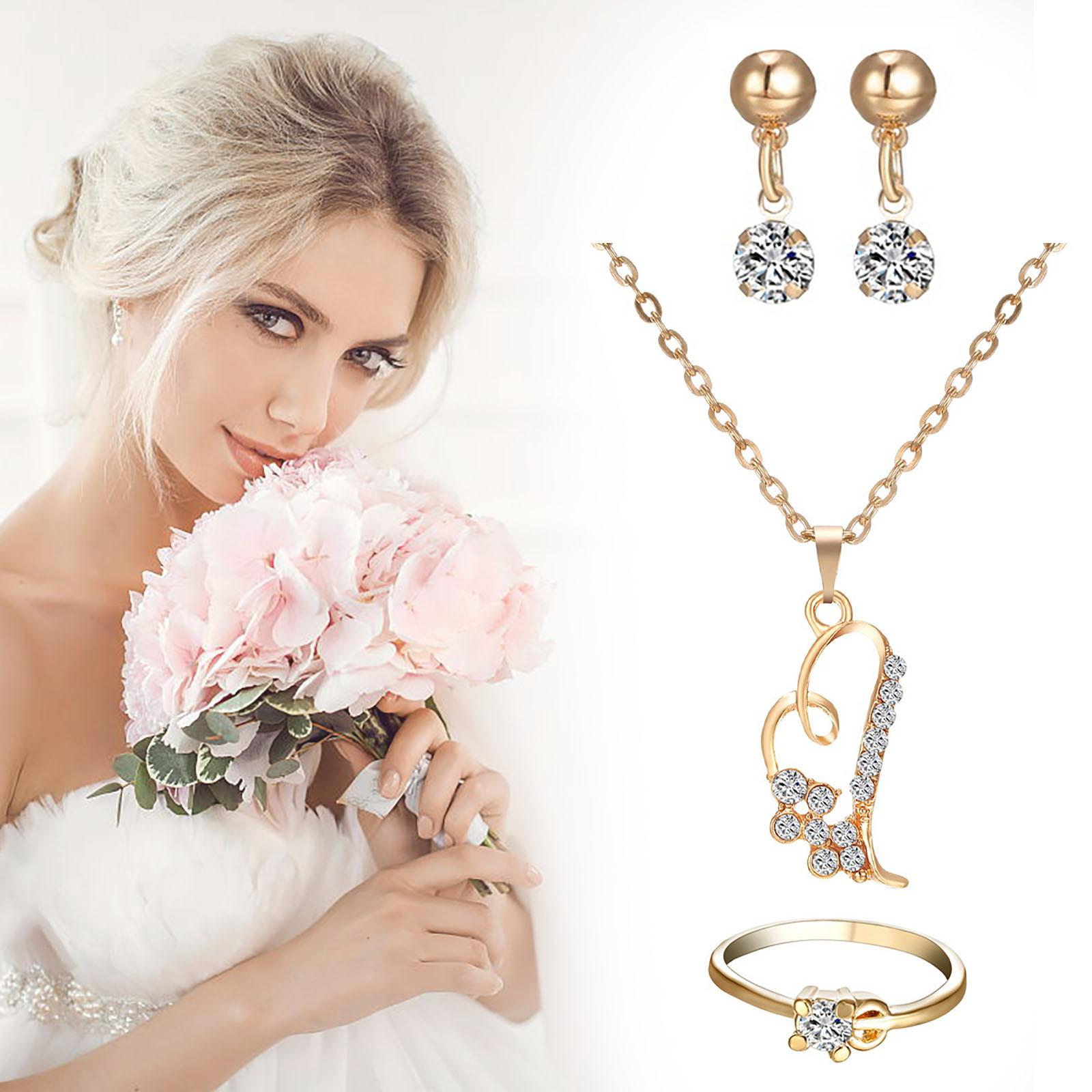 

(SU)Свадебный набор Серьги Любовь Ожерелье Кольцо Аксессуары 3 Ювелирные подарки