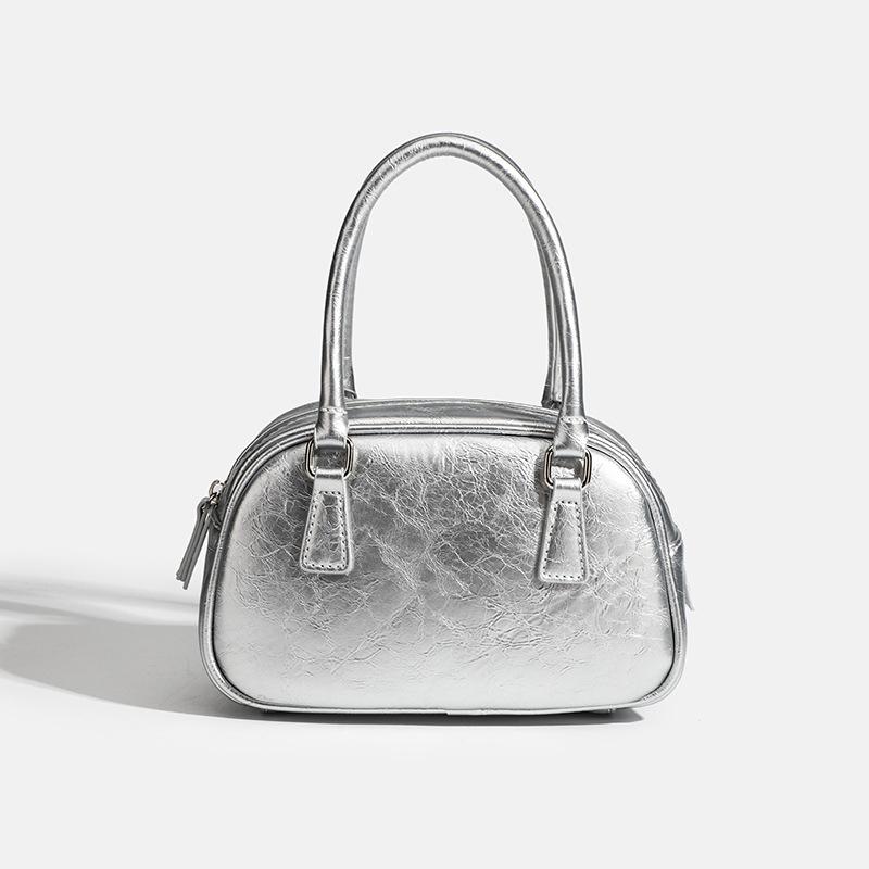 

Glossy Pu Handbag Women Silver Cracked Square Bag Fashion Versatile Crossbody Bags With Zipper Bowling Bags Shopping Party Bag 20x13x8cm