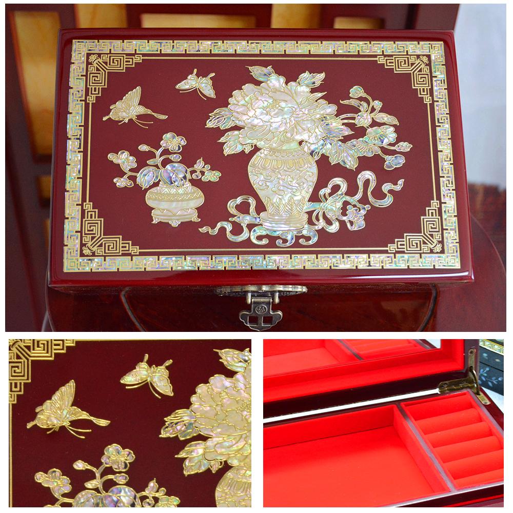 Vintage Filigree Jewelry Box with Copper Wire Inlaid Shells High Gloss Piano Lacquer Pingyao Polished Lacquerware