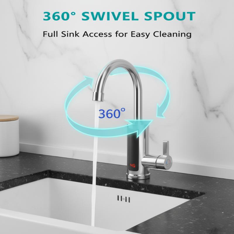 300W Instant Electric Water Heater Tap Hot & Cold Kitchen Sink Faucet with Over-Protection & Easy Installation for Dish Washing