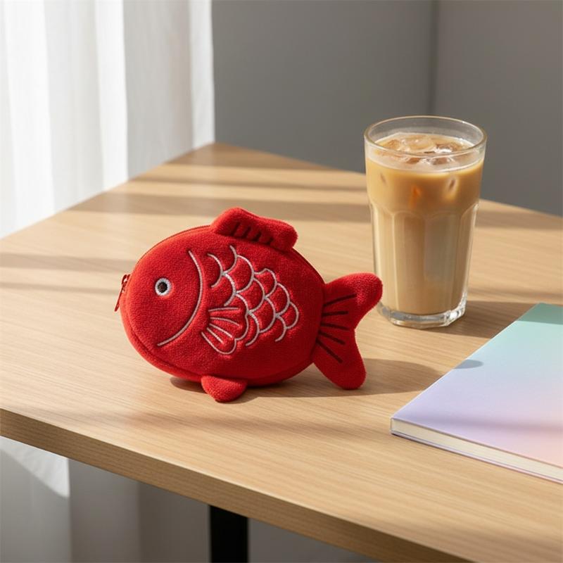 Cute Koi Fish Plush Coin Purse Pendant Cartoon Fish Shaped Zipper Wallet For Storing Coins And Earbuds Storage Bag Gifts