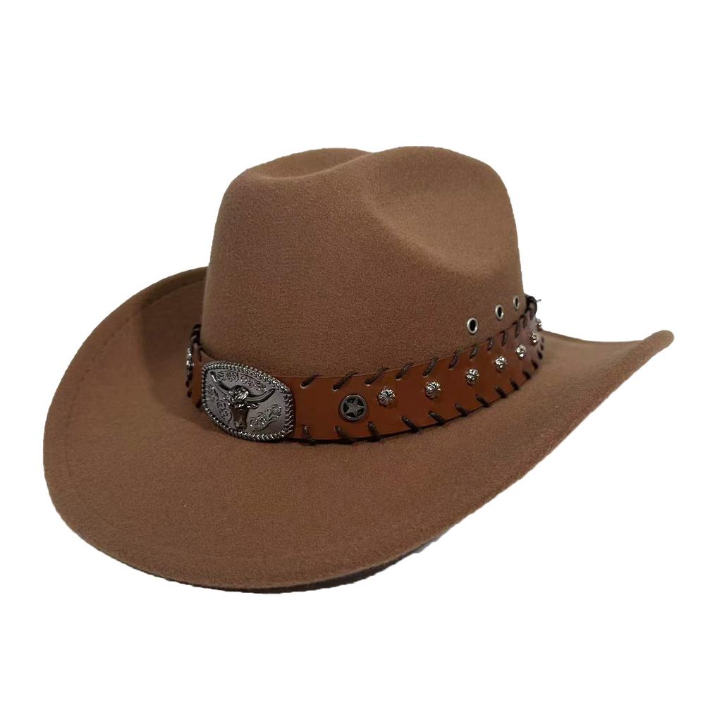 Wide Brim American Style Top Hat Western Cowboy Hat Jackson Jazz Hat Rivet Felt Hat Tibetan Style Woolen Hat Men And Women
