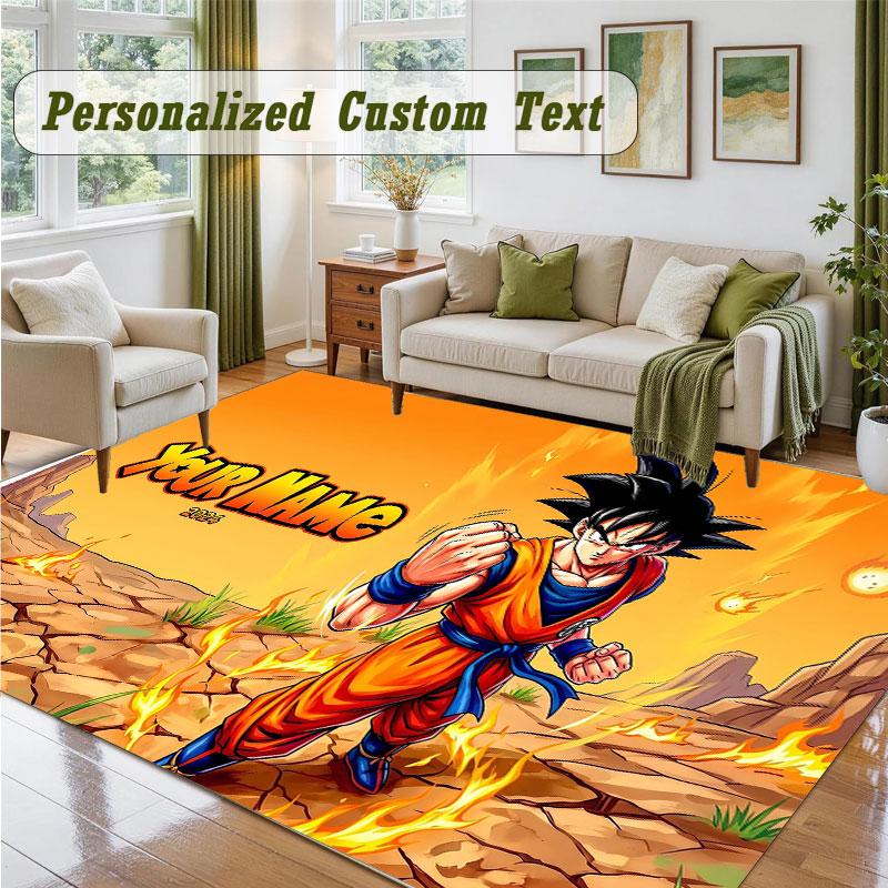 Crystal Velvet Square Rug Custom NameDragon Ball Pattern Non Slip Home Floor Decor Rug