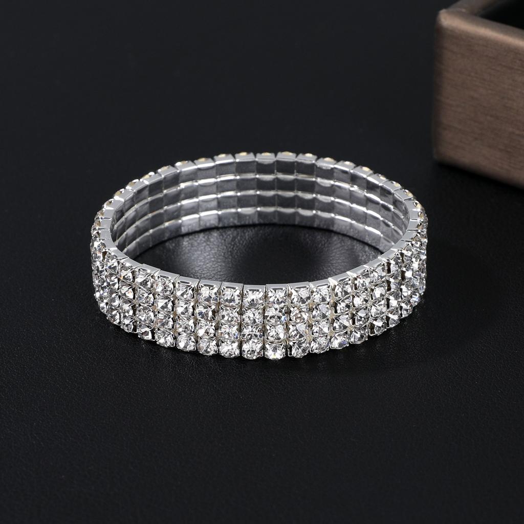 Fashion Jewelry Super Flash Multi-Row Diamond Bracelet Full Diamond Elastic Bracelet Bridal Rhinestone Bracelet