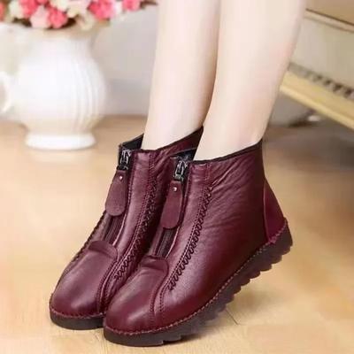 Warm Women's Boots Winter Women Leather Shoes Zipper Ankle Woman Boots  Round Toe Flats Plush Snow Ankle Boots Bottine Femme 202