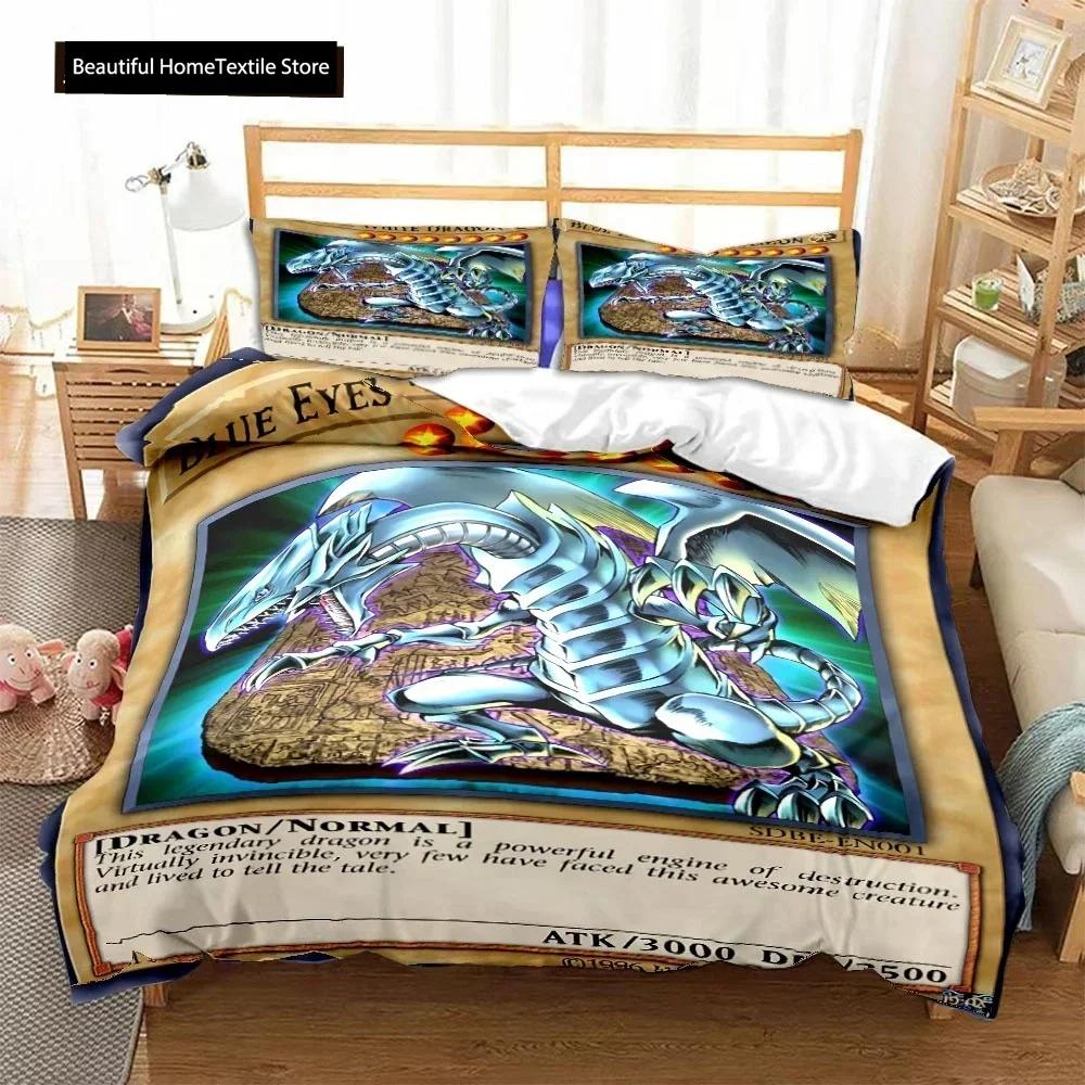 Luxury New 3D Print Anime Yu Gi Oh Card Duvet Cover Set Blue Eyes White Dragon Cartoon Bedding Sets King Size Cover Sets