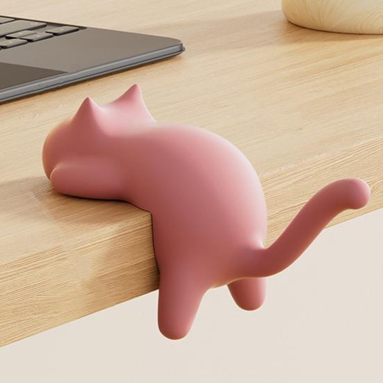 4Pcs Desk Edge Cat Cat Shape Hangers No-Drill Adhesive Table Edge Hooks Cute Backpack Hook Holds