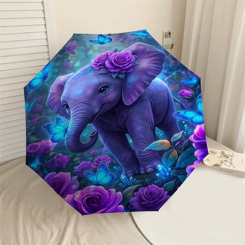 

1PC Elephant Flowers Umbrella-8-Rib Reinforced, Automatic Open, Lightweight & Durable, Fashion Accessory for Outdoor, J0388