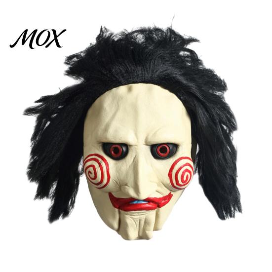 Unique Halloween Outfit Addition Horror Latex Mask, Scary Clown Face Headpiece with Black Hair Spooky Blood Stained Mask for Adults Wig, Breathable